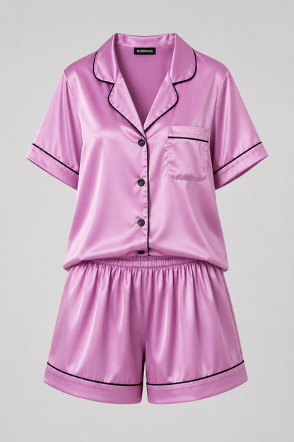 Жіноча шовкова піжама BOBRAND "Pink Satin" (з шортами, колір чорний)