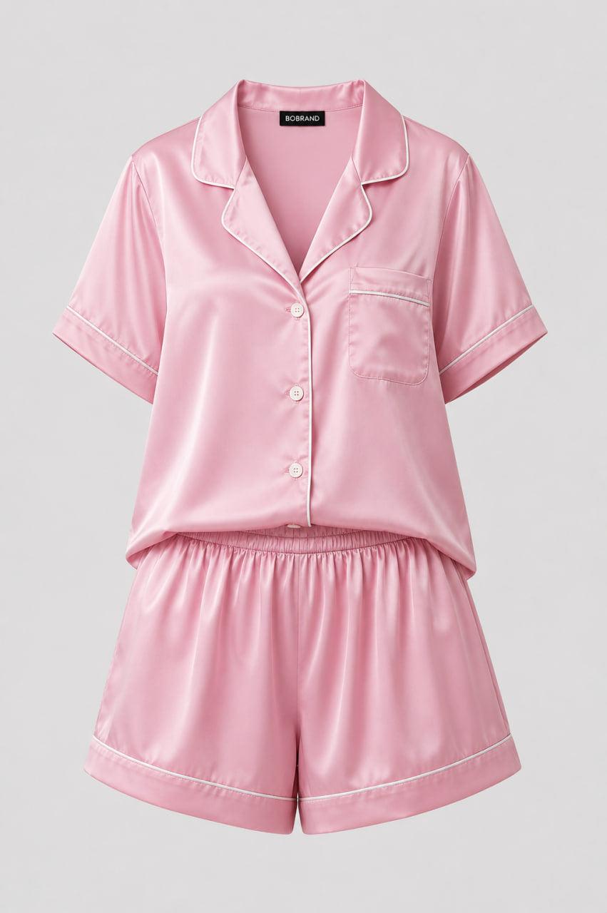 Жіноча шовкова піжама BOBRAND "Soft Pink Satin" (з шортами, колір рожевий)