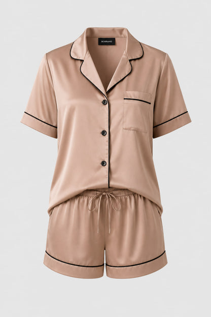 Жіноча піжама з шортами BOBRAND "Beige Silk" (матеріал: віскозна, колір бежевий)