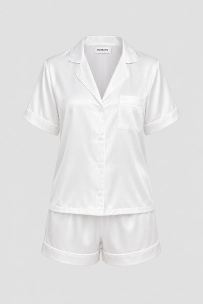 Жіноча шовкова піжама BOBRAND “Total White” (з шортами, колір білий)