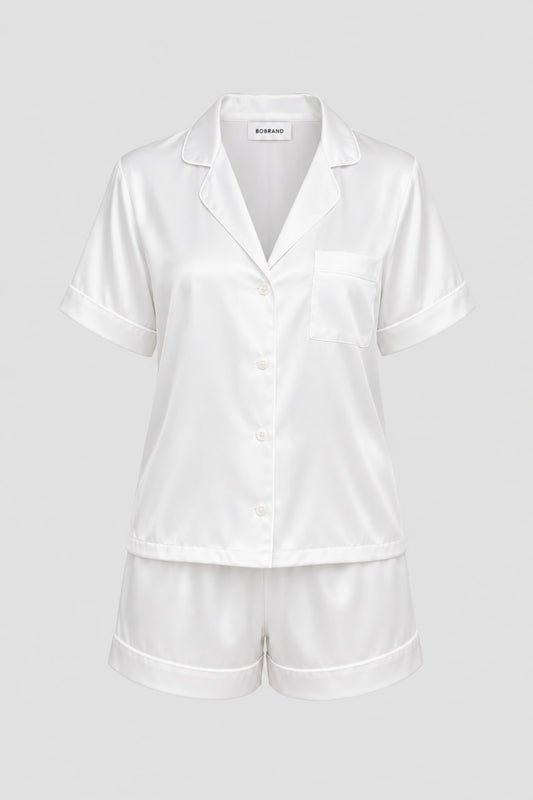 Жіноча шовкова піжама BOBRAND “Total White” (з шортами, колір білий)