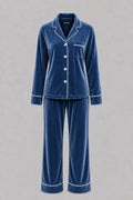 Жіноча тепла піжама BOBRAND — сорочка і штани синього кольору (матеріал: бавовняна, колір синій)