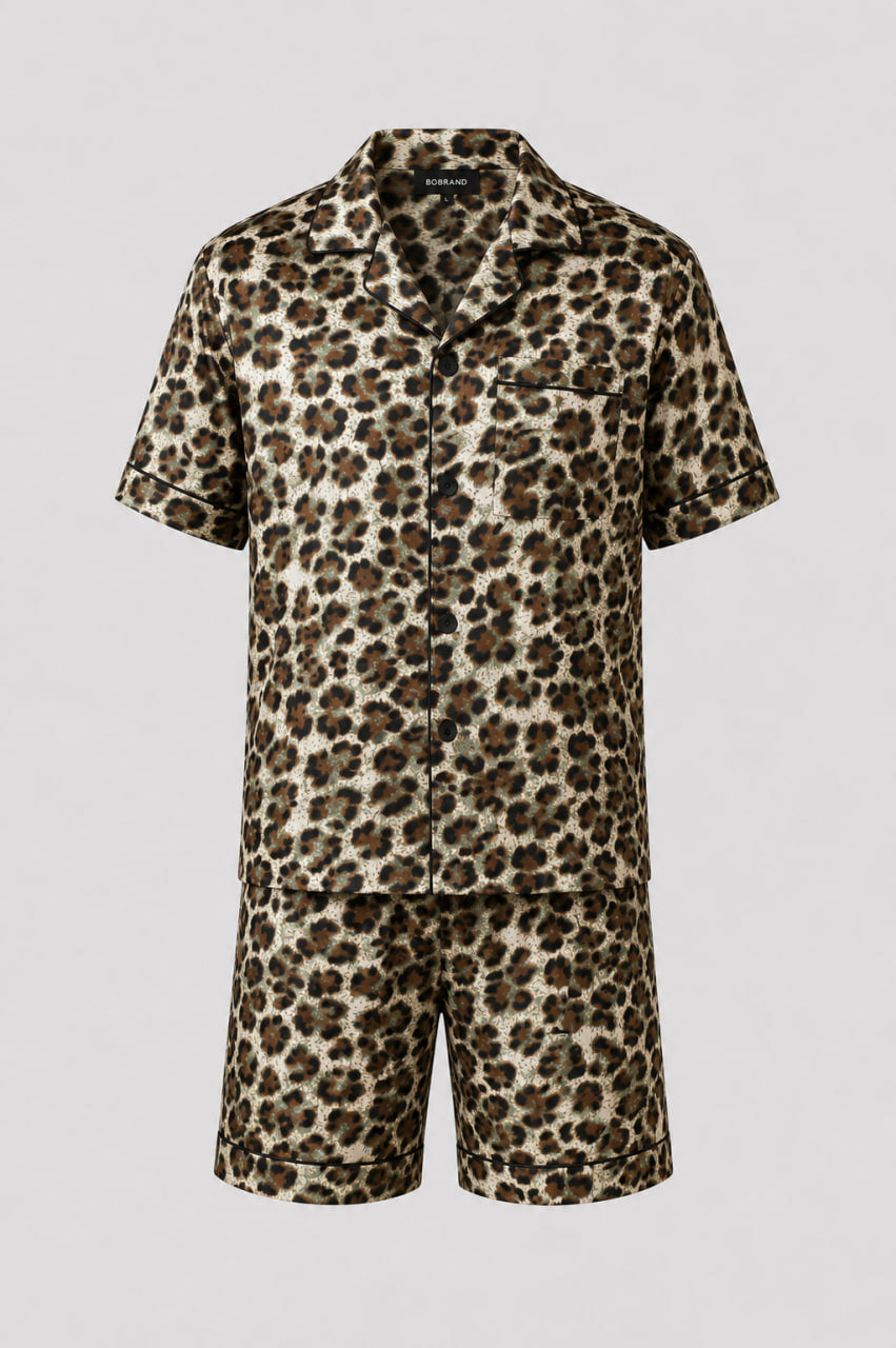Чоловіча піжама з шортами BOBRAND "Green Leopard" (матеріал: віскозна, колір зелений)