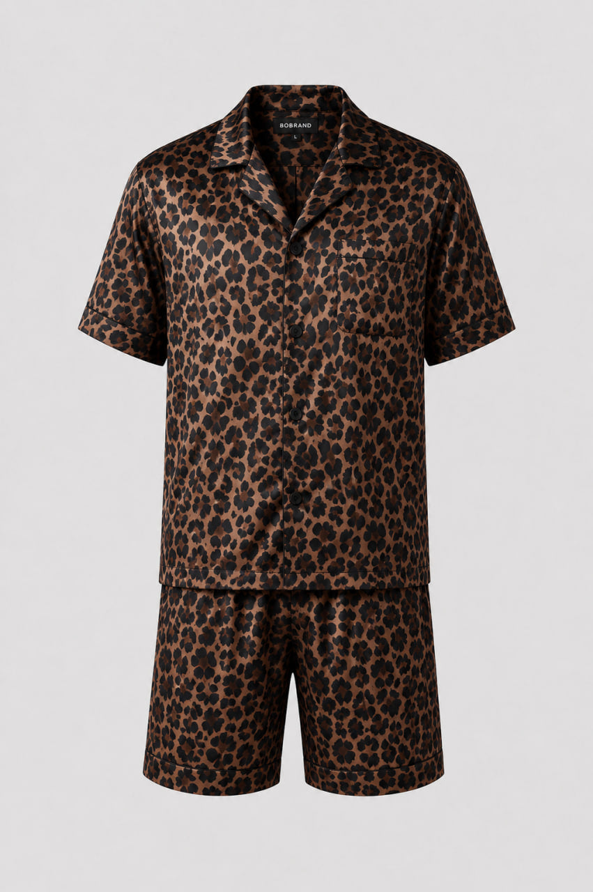 Чоловіча піжама з шортами BOBRAND "Your Leopard" (матеріал: віскозна, колір коричневий)