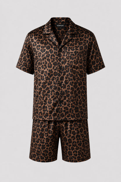 Чоловіча піжама з шортами BOBRAND "Your Leopard" (матеріал: віскозна, колір коричневий)
