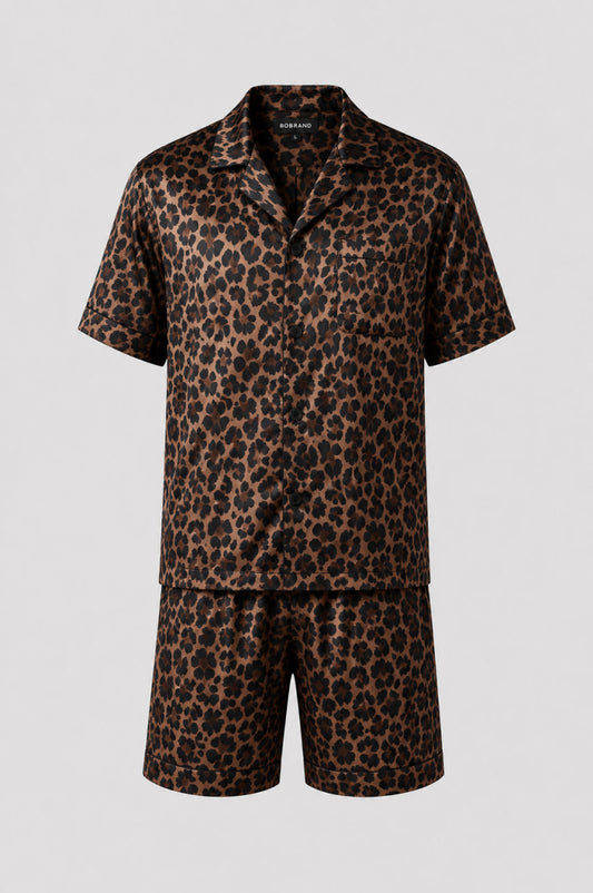 Чоловіча піжама з шортами BOBRAND "Your Leopard" (матеріал: віскозна, колір коричневий)