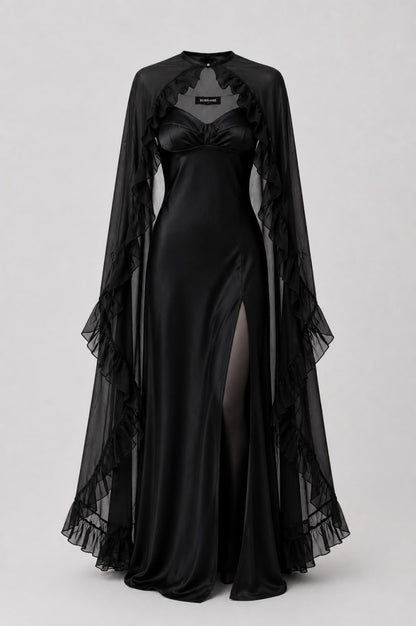 Жіноча шовкова нічна сорочка з накидкою BOBRAND “Lady Intrigue” (колір чорний)
