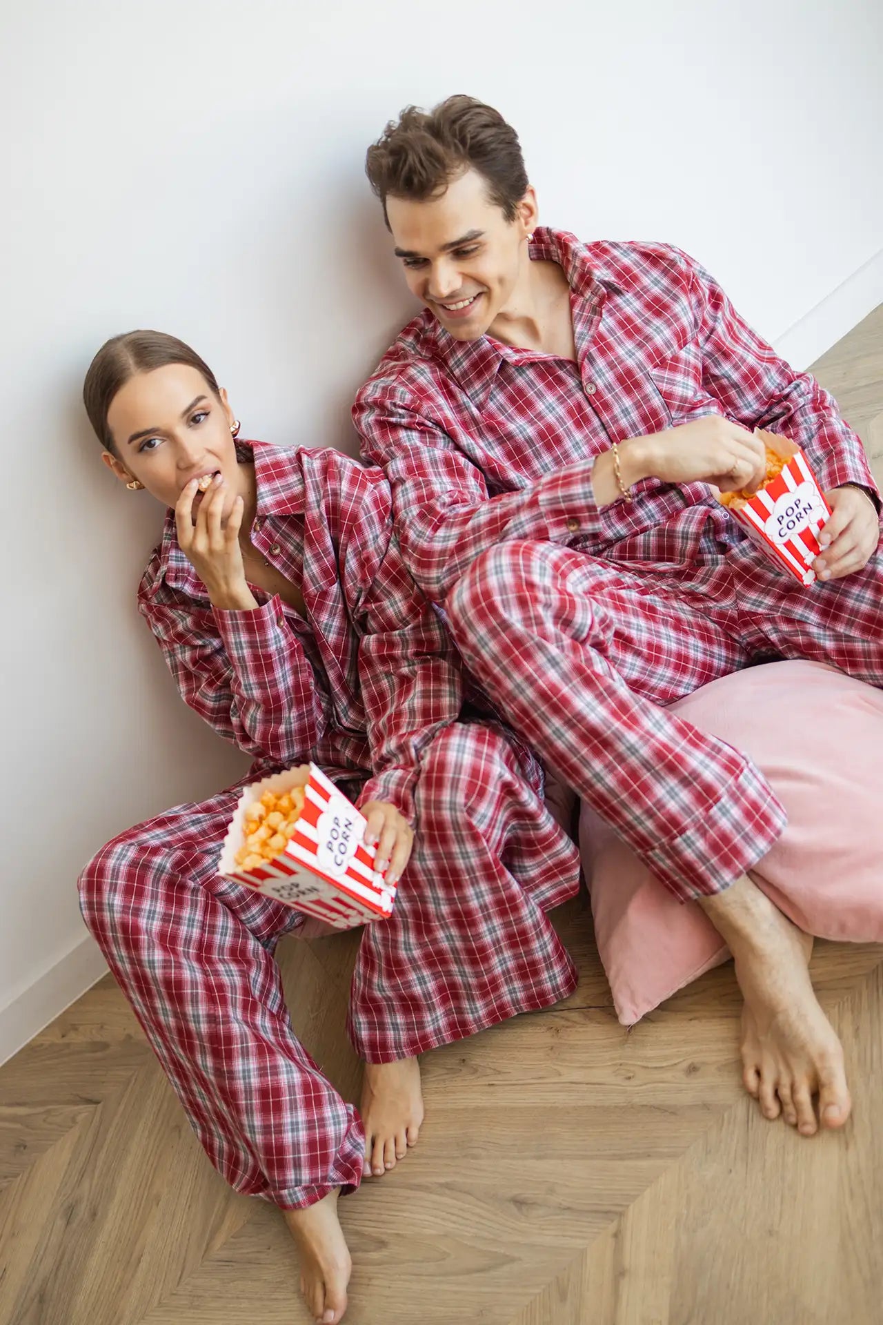 Чоловіча піжама в клітинку з байкової тканини, сорочка та штани, червоний колір 