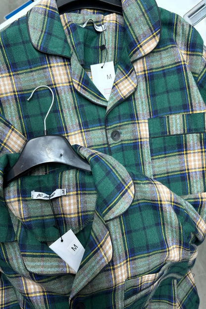 Тепла жіноча піжама в клітинку, колір зелений з байки фланелі. Комплект сорочка і штани.