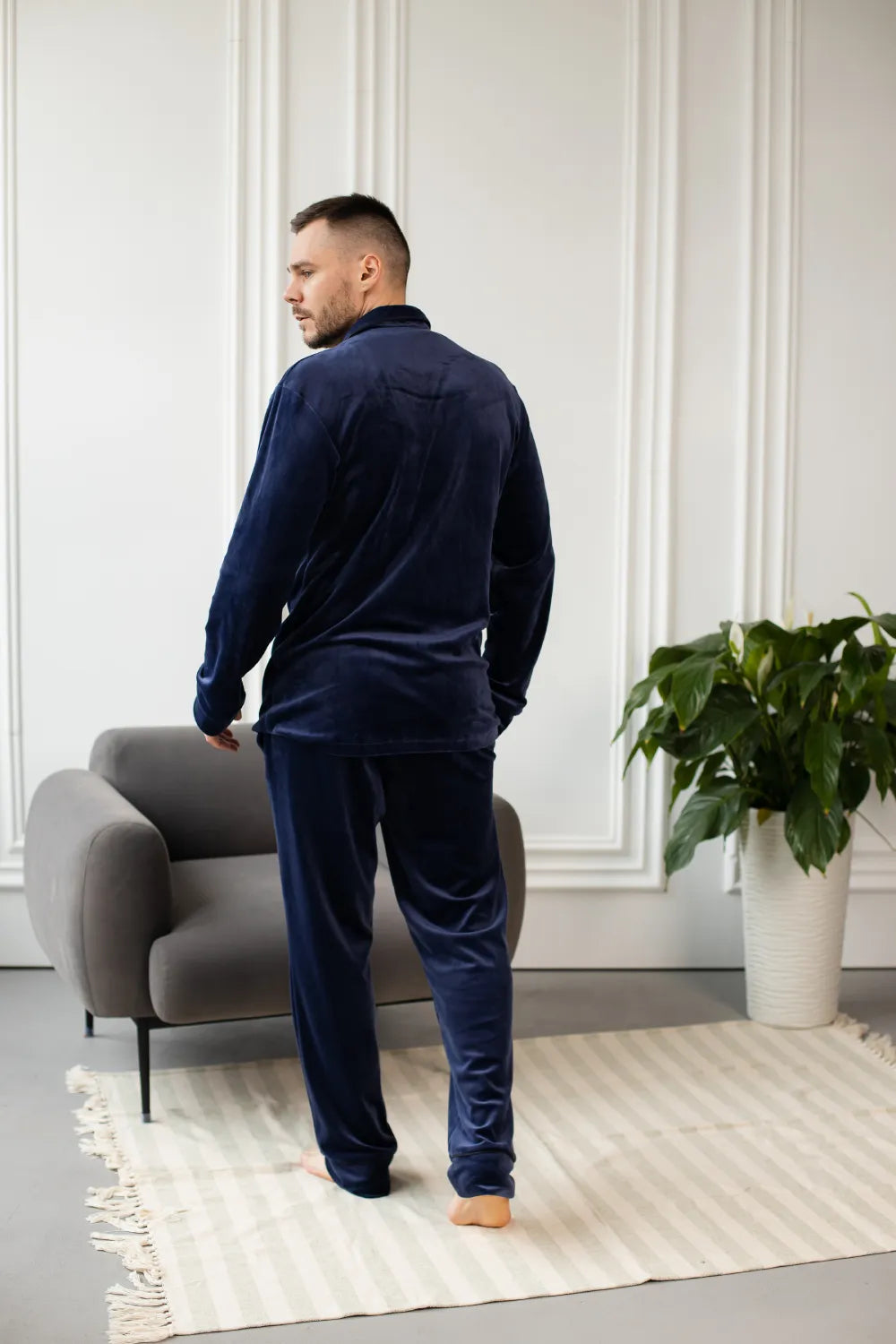 Тепла чоловіча піжама з м’якого велюру, синій колір, флісова піжама чоловіча, ідеальна для зимових вечорів.  